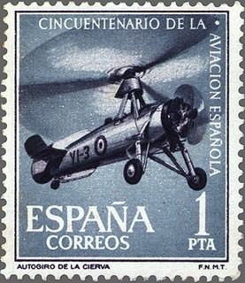 ESPAÑA 1961 1401 Sello Nuevo Aniversario de la Aviación Española Autogiro Juan de la Cierva