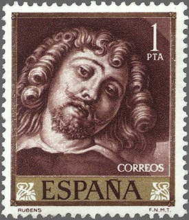 ESPAÑA 1962 1435 Sello Nuevo Pintor Pedro Pablo Rubens Autorretrato, Fragmento de El Jardín del Amor