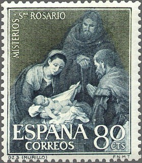 ESPAÑA 1962 1465 Sello Nuevo Misterios del Santo Rosario Nacimiento de Jesús (Murillo)