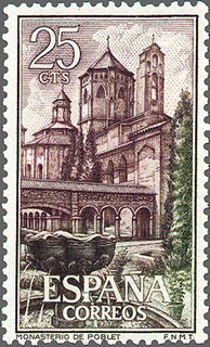 ESPAÑA 1963 1494 Sello Nuevo Real Monasterio de Santa Mª de Poblet. Jardín y Claustro