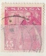 ESPAÑA 1949 1028A Sello General Franco y Castillo Mota 45c rosa usado