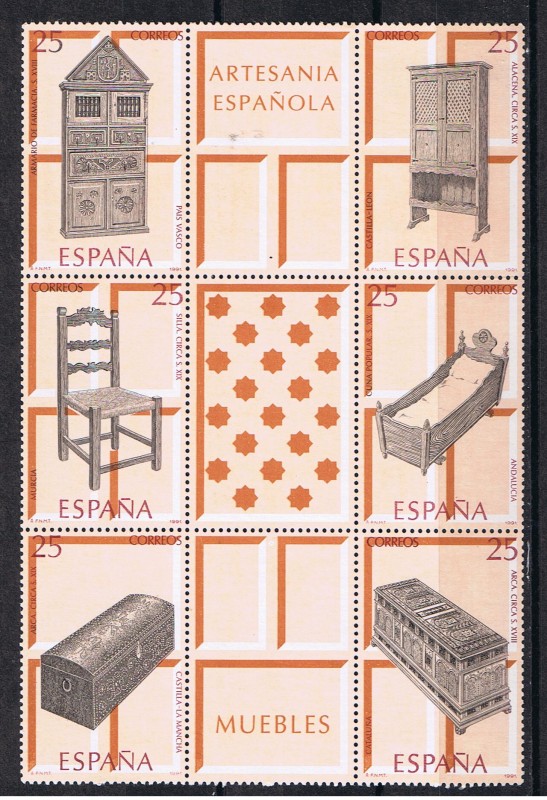 Edifil  3127-32 Artesanía española.  Muebles   Bloque con los seis sellos
