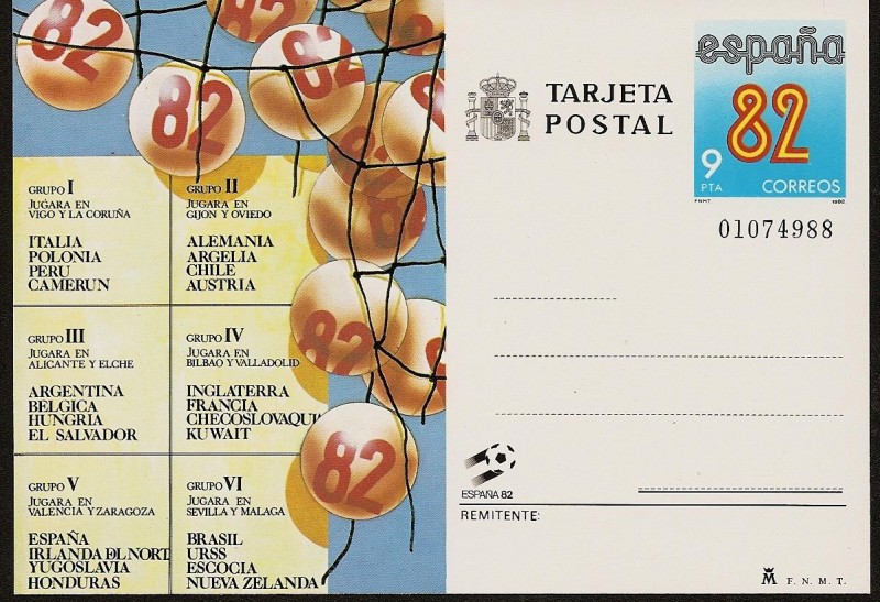 Mundial de Fútbol España 82  - Tarjeta entero Postal - Grupos