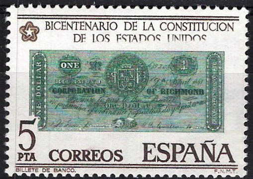 2324 Bicentenario de la Independencia de los EEUU. Billete de 1 dólar.