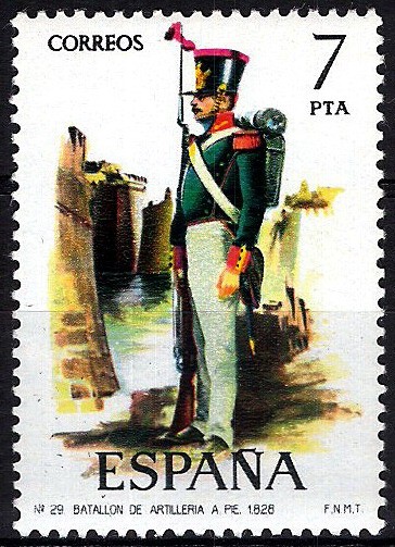 2353 Uniformes. Batallón de Artillería de a pie. 1828.