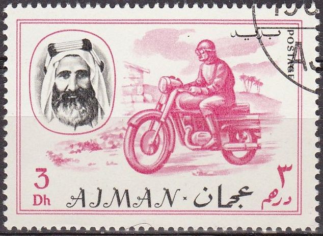 Ajman 1967 Sello Michel 129 Sheik Rashid bin Humaid al Naimi y Motocicleta 3Dh matasellado