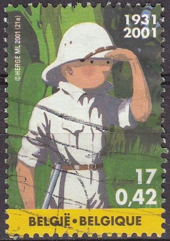 BELGICA 2001 Scott 1875 Sello Comics Tintin en Africa en la Jungla 17fr Usado