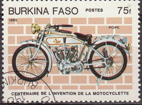 Burkina Faso 1985 Scott 690 Centenario Invención de la Moto Pope preobliterado