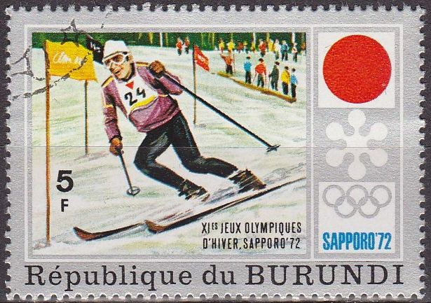 Burundi 1975 Scott 385 Sello Juegos Olimpicos Sapporo Japon Slalom Matasello de favor Preobliterado 