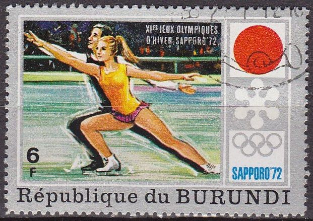 Burundi 1975 Scott 386 Sello Juegos Olimpicos Sapporo Japon Patinaje sobre Hielo Parejas Matasello d