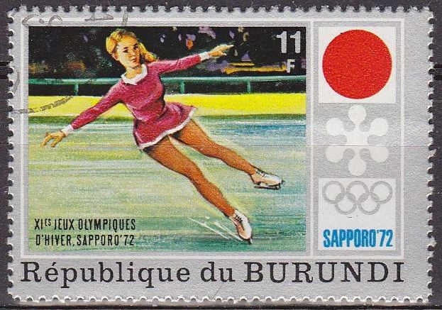 Burundi 1975 Scott 387 Sello Juegos Olimpicos Sapporo Japon Patinaje sobre Hielo mujeres Matasello d
