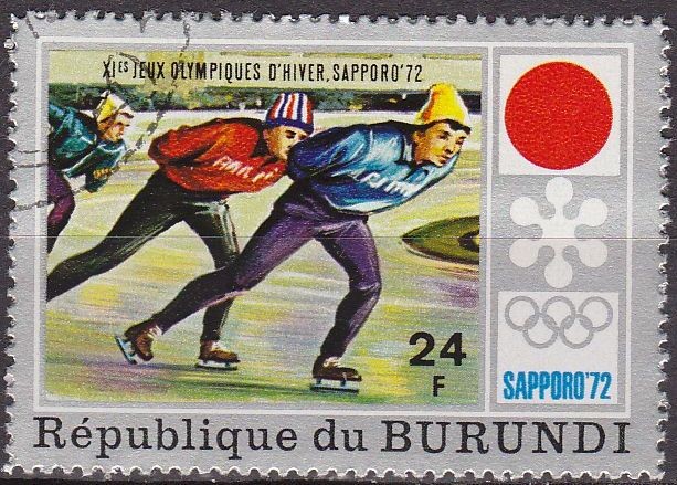 Burundi 1975 Scott 390 Sello Juegos Olimpicos Sapporo Japon Velocidad en Pista Hombres usado
