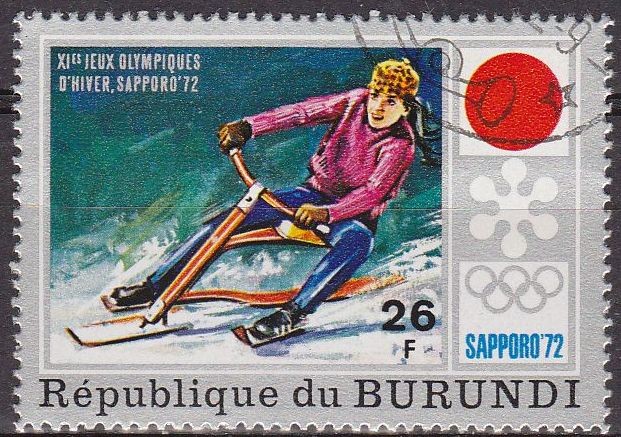 Burundi 1975 Scott 391 Sello Juegos Olimpicos Sapporo Japon Scooter sobre nieve Matasello de favor