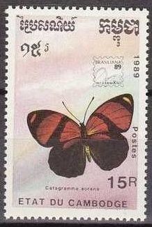 CAMBOYA 1989 1001 Sello Nuevo Mariposas Butterflies Brasiliana Catagramma Sorana Cambodia Cambodge