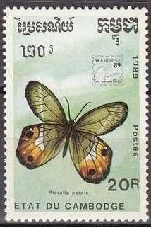 CAMBOYA 1989 1002 Sello Nuevo Mariposas Butterflies Brasiliana Piernella Nereis Cambodia Cambodge