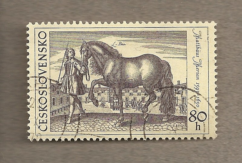Paje llevando caballo por M. Merian
