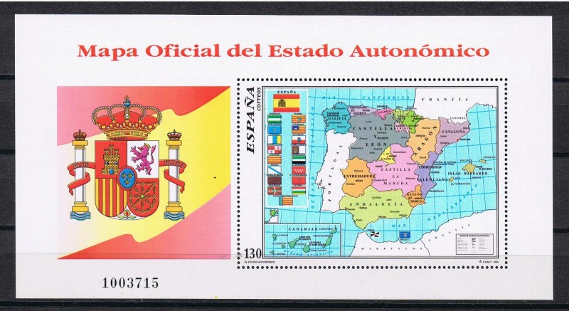 Edifil  3460  Mapa oficial del Estado Autonómico   Se completa con el escudo oficial de España sobre