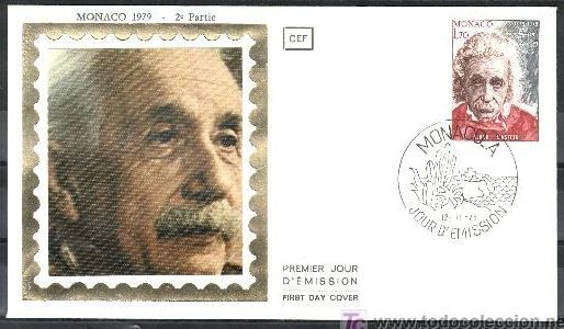 MONACO 1979 Sello y Sobre Primer Dia Centenario Nacimiento Fisico Albert Einstein Premio Nobel Paz