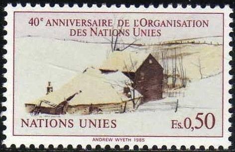 ONU GINEBRA 1985 135 Sello Nuevo ** 40 Aniversario Naciones Unidas Paisaje Nevado Andrew Wyeth 0,50F