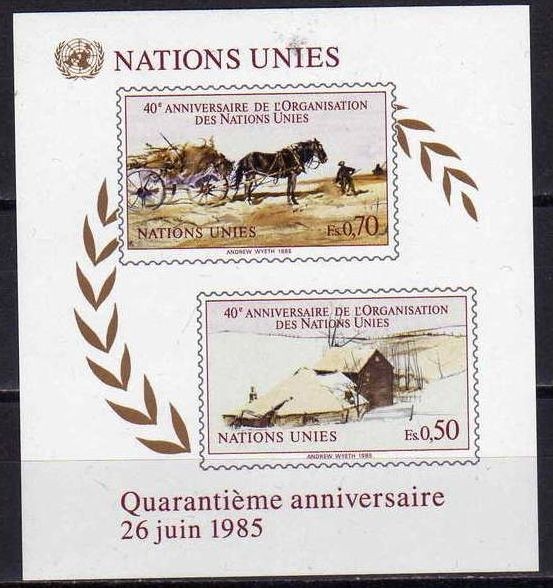 ONU GINEBRA 1985 137 Sellos HB Nuevos ** 40 Aniversario Naciones Unidas Paisajes Andrew Wyeth 0,50 y