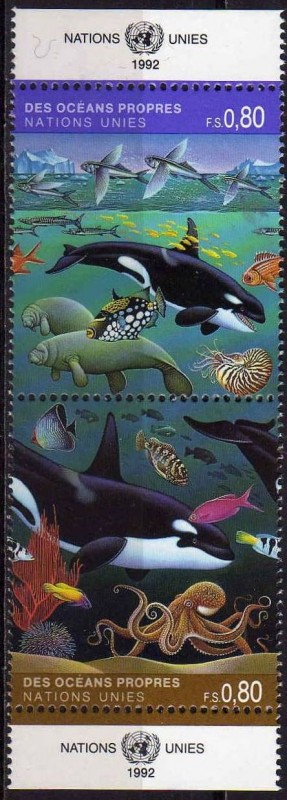 ONU GINEBRA 1992 214/5 Sellos Nuevos ** Oceanos Ambiente Marino Peces, Orcas, Pulpos,etc. 0,80Fs