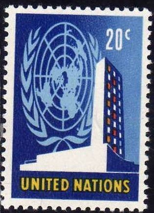 ONU NEW YORK 1965 148 Sello Nuevo ** Edificio y Anagrama 20c