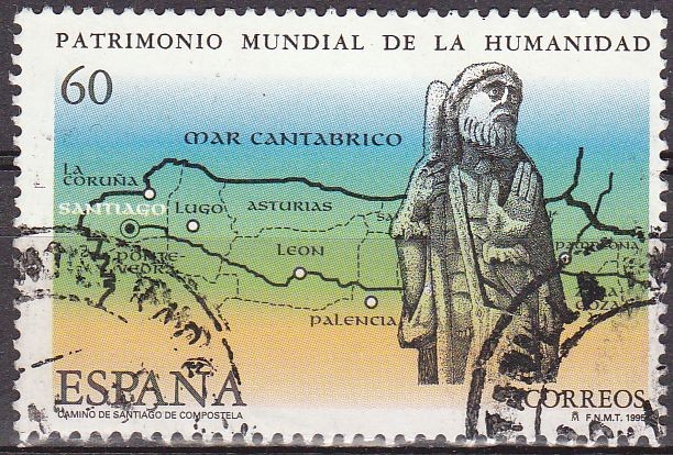 ESPAÑA 1995 3391 Sello Patrimonio Humanidad Camino de Santiago usado