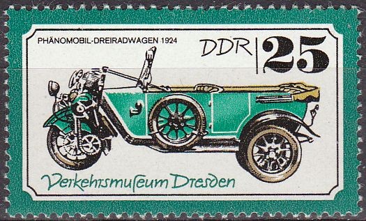 Alemania DDR 1977 Scott 1846 Sello Nuevo Coche antiguo Phänomobil Dreiradwagen 1924 25pf Allemagne