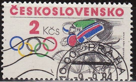 CHECOSLOVAQUIA 1984 Scott 2528 Sello Nuevo Juegos Olimpicos Ciclismo Matasello de favor Preobliterad