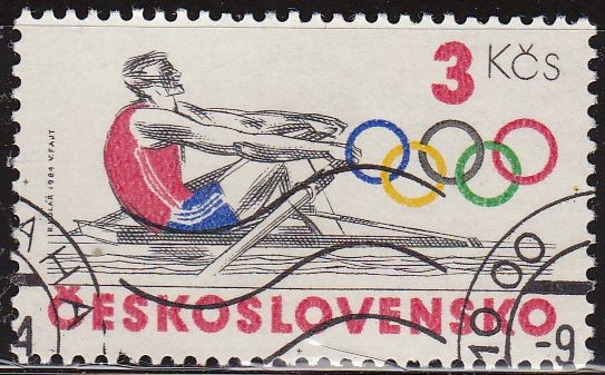 CHECOSLOVAQUIA 1984 Scott 2529 Sello Nuevo Juegos Olimpicos Remo Matasello de favor Preobliterado