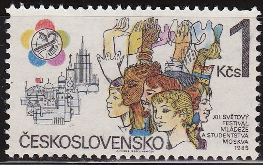 CHECOSLOVAQUIA 1985 Scott 2568 Sello Nuevo Festival mundial de la juventud Kremlin Moscu Ceskolovens