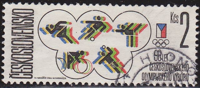 CHECOSLOVAQUIA 1986 Scott 2606 Sello Aniversario Comité Olimpico Internacional usado Ceskolovensko 