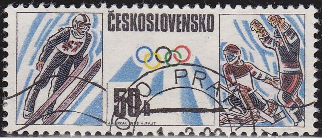 CHECOSLOVAQUIA 1988 Scott 2687 Sello Nuevo Juegos Olimpicos Saltos de Ski y Hockey Hielo Matasello d