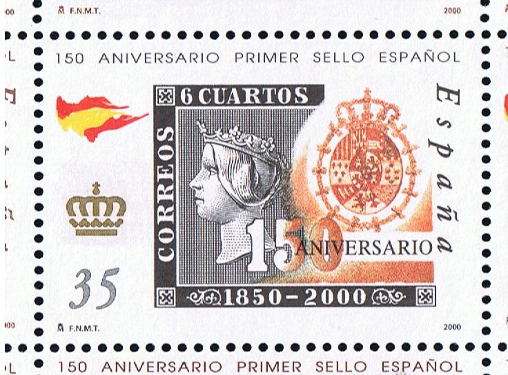 Edifil  3691  150 Aniver. del primer sello español.  