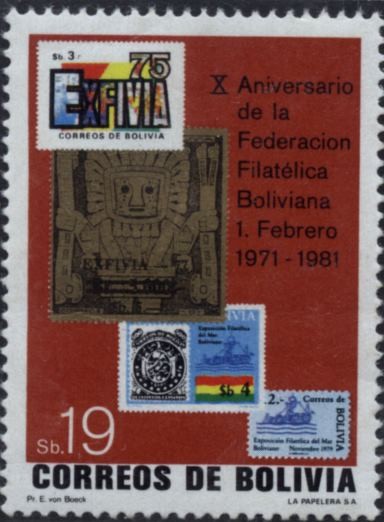 X Aniversario de la federacion filatelica boliviana - 1 Febrero 1971 - 1981
