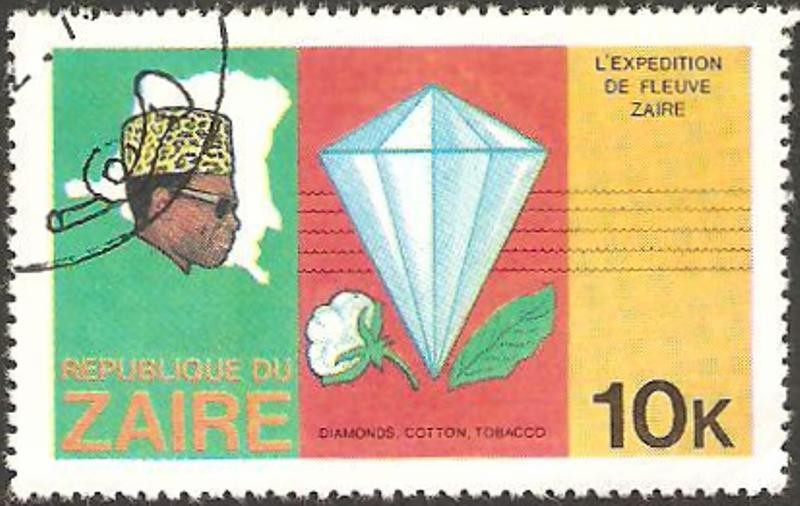 Zaire - expedición por el río zaire, presidente mobutu, diamante, tabaco y algodón