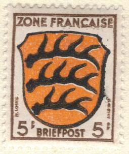 ALEMANIA 1945 Freimarken: Wappen der Lander der franzos. Zone und deutsche Dichter - Wurttemberg 5 2