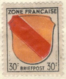 ALEMANIA 1945 Freimarken: Wappen der Lander der franzos. Zone und deutsche Dichter - Baden 30
