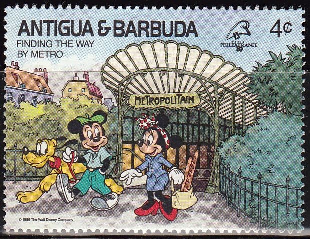 Antigua & Barbuda 1989 Scott 1210 Sello ** Walt Disney Michey Entrada al Metro Paris 4c Philexfrance
