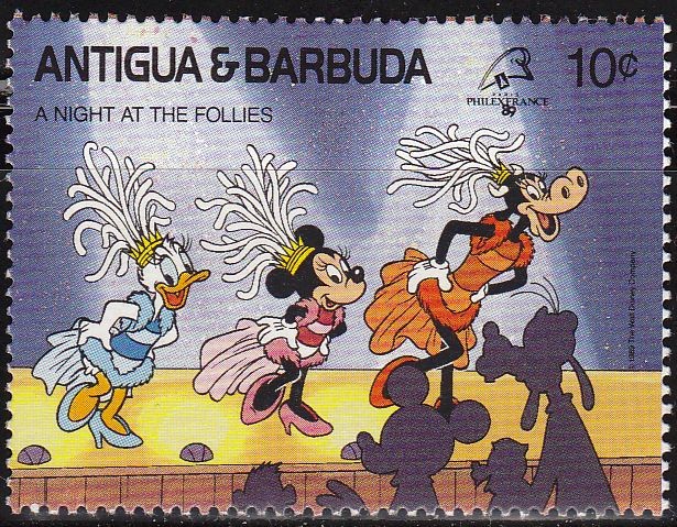 Antigua & Barbuda 1989 Scott 1212 Sello ** Walt Disney Michey Noche en el Follies Paris 10c Philexfr