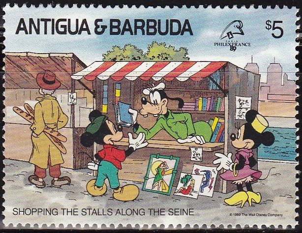 Antigua & Barbuda 1989 Scott 1213 Sello ** Walt Disney Michey Compras en los puestos del Sena Paris 