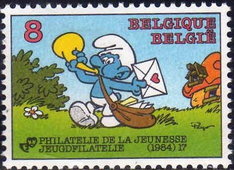 Belgica 1984 Scott 1082 Sello Nuevo ** Comics Pitufo Cartero Schroumpf Smurfs Belgique 