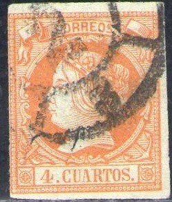 ESPAÑA 1860-1 52 Sello Isabel II 4cu Usado Espana Spain Espagne Spagna 
