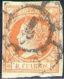 ESPAÑA 1860-1 52 Sello Isabel II 4cu Usado Espana Spain Espagne Spagna 