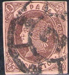 ESPAÑA 1862 58 Sello Isabel II Tipo I 4cu usado Espana Spain Espagne Spagna 