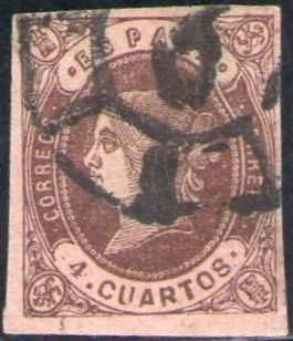 ESPAÑA 1862 58 Sello Isabel II Tipo I 4cu usado Espana Spain Espagne Spagna 