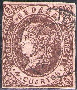 ESPAÑA 1862 58 Sello Isabel II Tipo II 4cu usado Espana Spain Espagne Spagna 