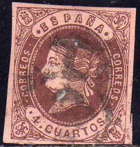 ESPAÑA 1862 58 Sello Isabel II Tipo II 4cu usado Espana Spain Espagne Spagna 