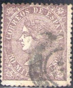 ESPAÑA 1868 98 Sello Isabel II 50m Usado Espana Spain Espagne Spagna 