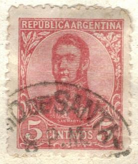 ARGENTINA 1908 (MT137) San Martin en ovalo 5c 2